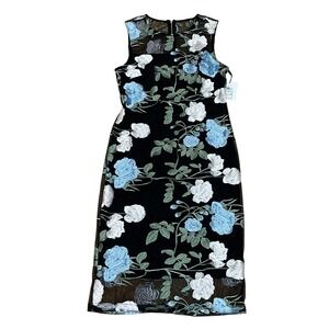 Calvin Klein Women's 8 Black Floral‎ Embroidered Mesh Sleeveless Midi Dress NWT